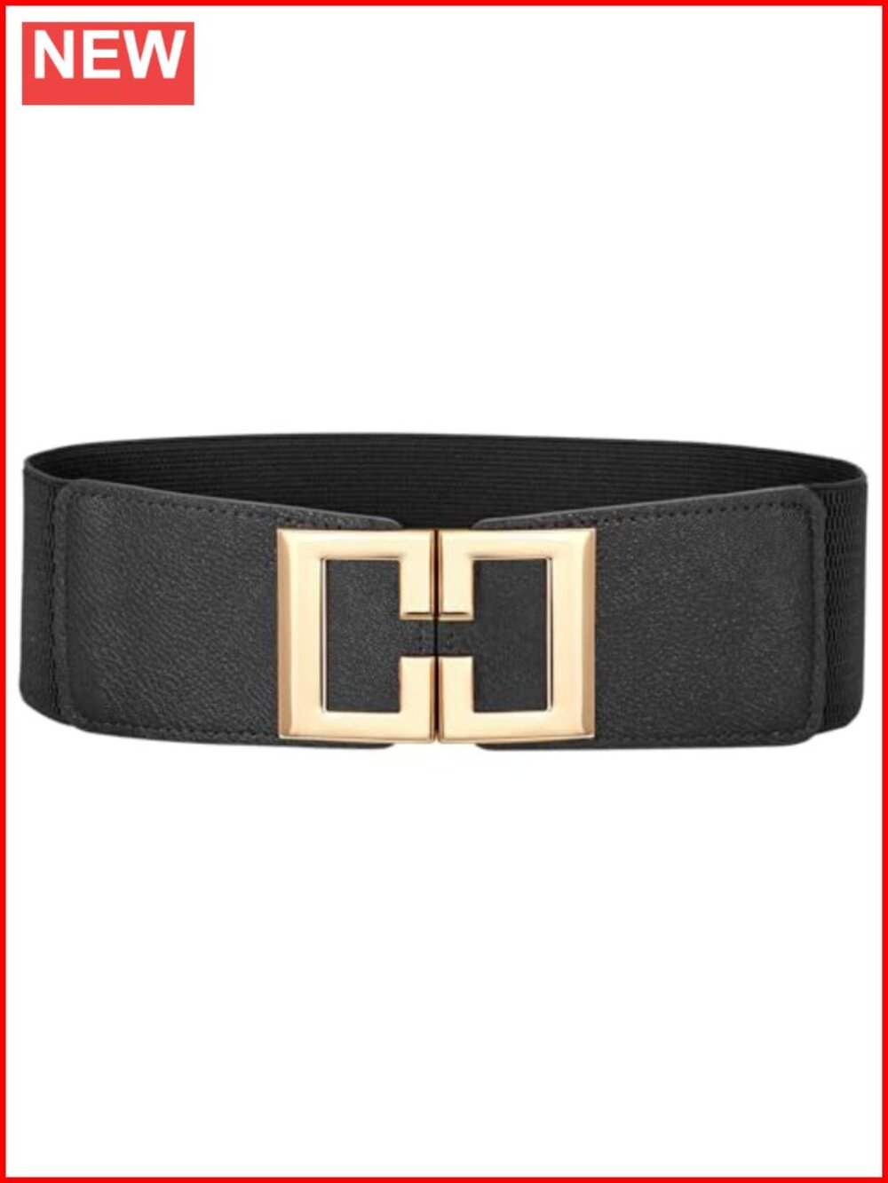 Wide Elastic Belt Women Stretchy Waist PU Leather Gold Buckle